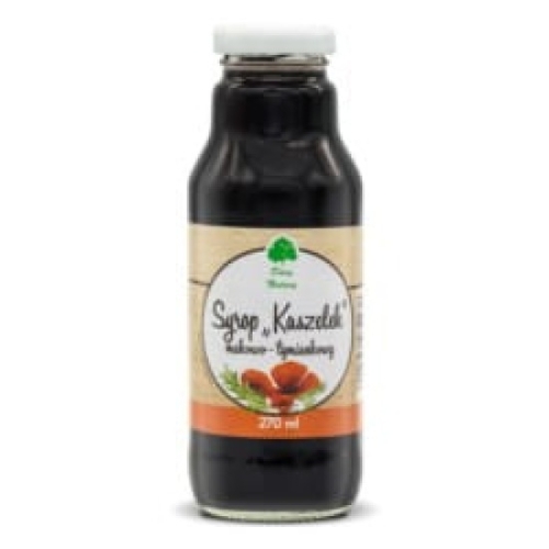 Syrop Kaszelek makowo‑tymiankowy 270 ml Dary Natury w szklanej butelce z etykietą przedstawiającą mak, tymianek i informacje o produkcie.