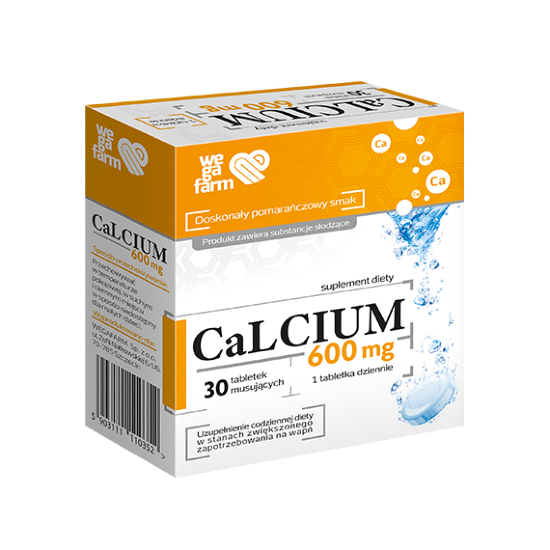 WegaFarm calcium 600 mg 30 tabletek musujących widok z przodu