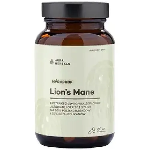aura herbals lion's mane 500 mg ekstrakt z soplówki jeżowatej 60 kapsułek